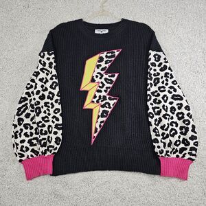 Crazy Train Lightening Bolt Sweater Size S Pink Leopard Cheetah Print 80s 90s